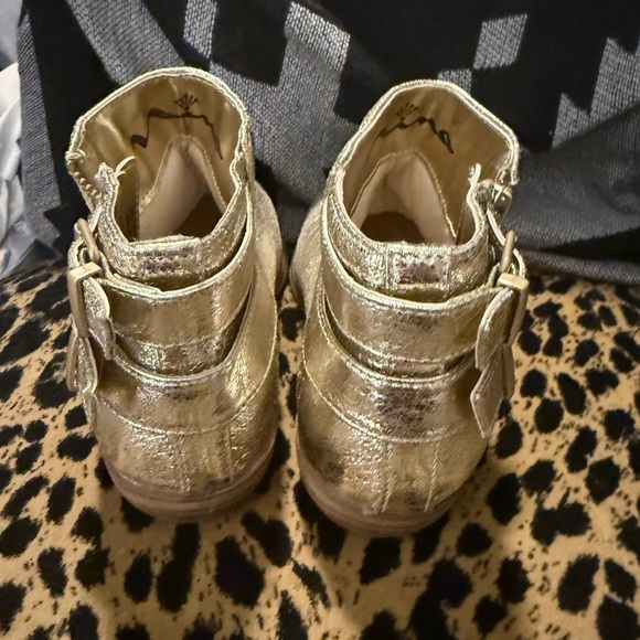 Nina Gold Ankle Boots with Buckles and Zipper - Picture 3 of 8